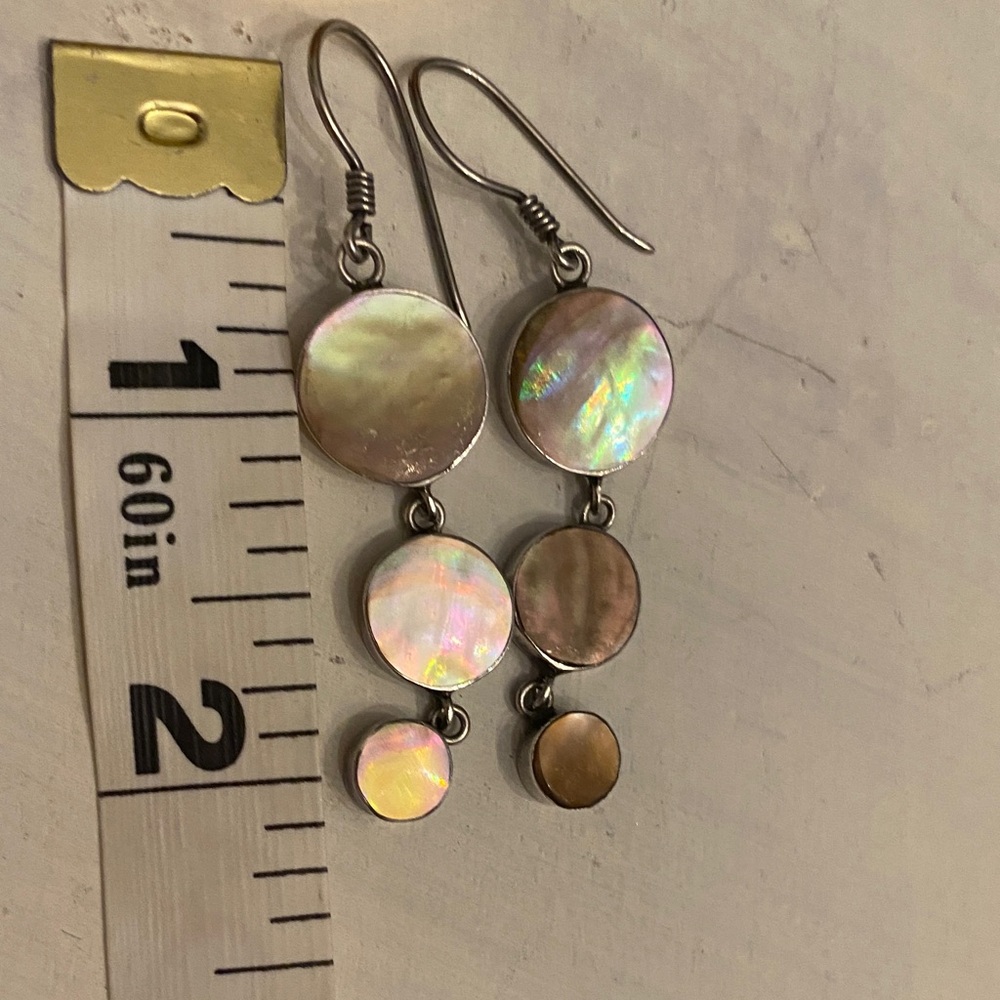 Sterling Silver Triple Mother-of-Pearl Drop Earrings abalone iridescent nacre